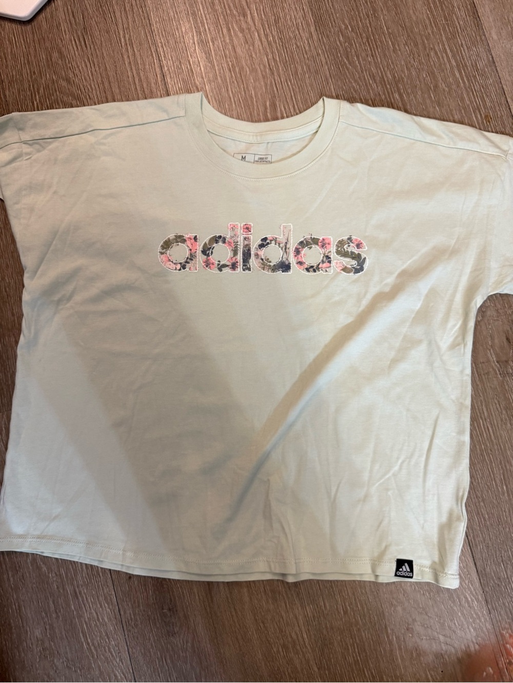 adidas Girls Mint Green Tee with Floral Logo